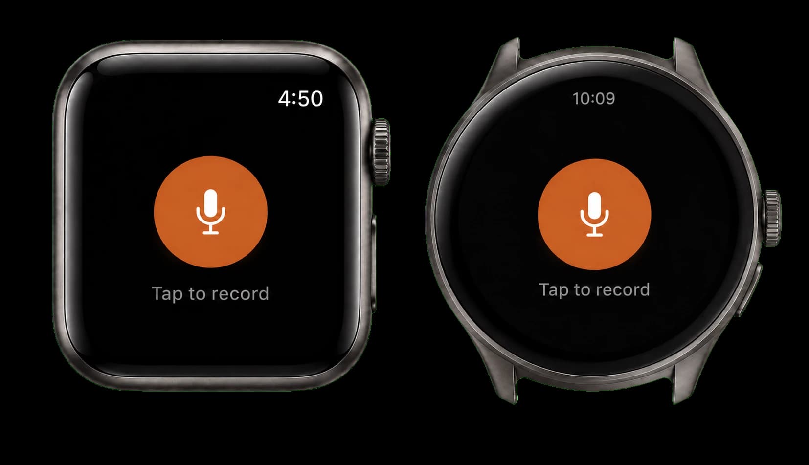 Spento voice recording screens on Apple Watch and Wear OS